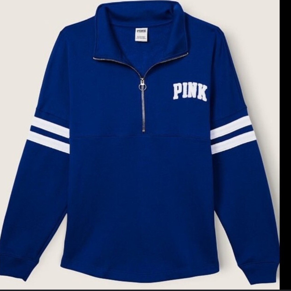 PINK Victoria's Secret Pink Blue Fleece Quarter-Zip Sweater Size XS - Picture 9 of 9